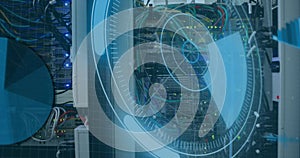 Image of data processing on digital screen over servers
