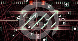 Image of data processing and ecology icons on black background