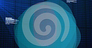 Image of data processing and fingerprint over binary code on navy background