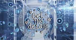 Image of data processing and get the details text over server room