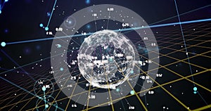 Image of data processing and globe with connections over grid
