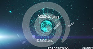 Image of data processing and globe over dark background