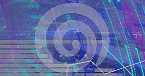 Image of data processing and globe over office