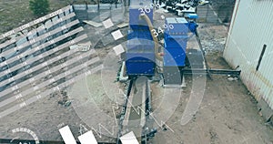 Image of data processing on graphs and charts over industrial construction site