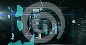 Image of data processing and graphs on scientist screens