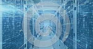 Image of data processing and light over server room