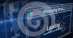 Image of data processing loading against world map