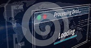 Image of data processing loading against world map