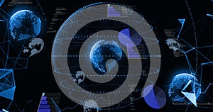 Image of data processing and network of connections over globe