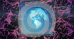 Image of data processing and network of connections over globe