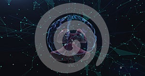 Image of data processing and network of connections over human brain