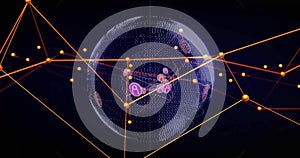 Image of data processing and network of connections with people icons over globe