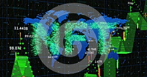 Image of data processing and nft text over black background