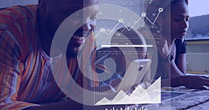 Image of data processing over african american family using technology