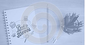 Image of data processing over back to school text and school items