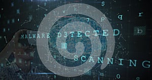 Image of data processing over brain and caucasian man using vr headset