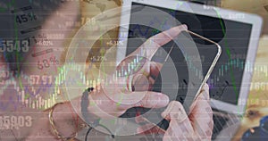 Image of data processing over business people working in office