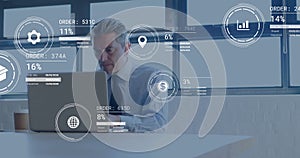 Image of data processing over caucasian businessman in office