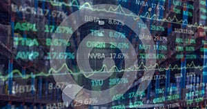 Image of data processing over caucasian male worker in warehouse