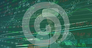 Image of data processing over caucasian man with vr headset