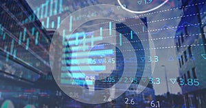 Image of data processing over cityscape