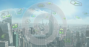 Image of data processing over cityscape