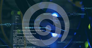 Image of data processing over close up of computer cables