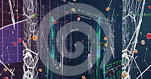 Image of data processing over computer circuit board on dark background