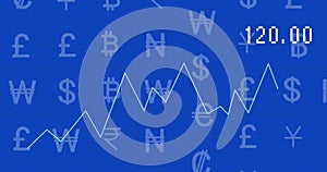 Image of data processing over currency symbols
