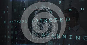 Image of data processing over digital online security padlock and dark background