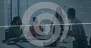 Image of data processing over diverse business people in office