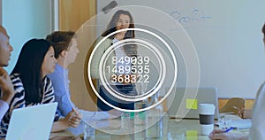 Image of data processing over diverse business people in office