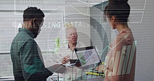 Image of data processing over diverse business people in office