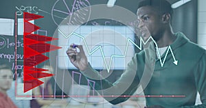 Image of data processing over diverse business people working in office