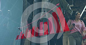 Image of data processing over diverse business people working at office