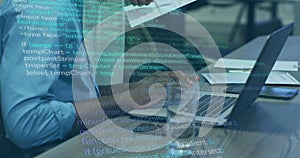 Image of data processing over diverse business people working in office