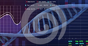 Image of data processing over dna strand over dark background