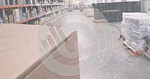 Image of data processing over empty warehouse photo