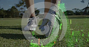 Image of data processing over female golf player on golf course