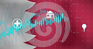 Image of data processing over flag of bahrain