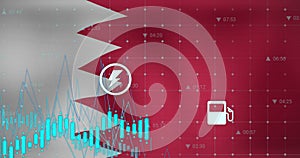 Image of data processing over flag of bahrain