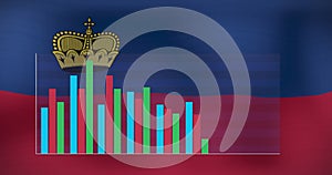 Image of data processing over flag of liechtenstein
