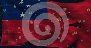 Image of data processing over flag of samoa