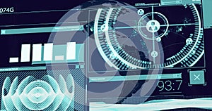 Image of data processing over globe on black background