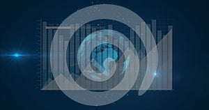 Image of data processing over globe on black background