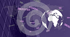 Image of data processing over globe and building
