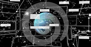 Image of data processing over globe and screens