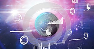 Image of data processing over globe and statistics
