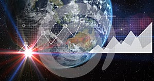Image of data processing over globe and statistics
