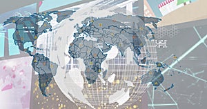 Image of data processing over globe and world map